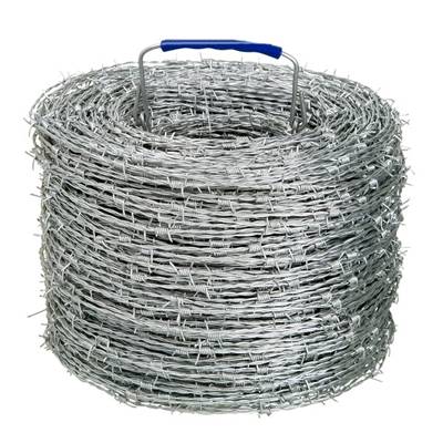 A roll of barbed wire with plastic handle on the white background.