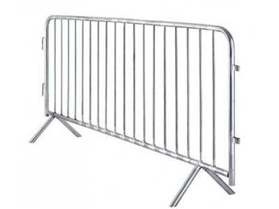 A piece of crowd control barrier with fixed feet.
