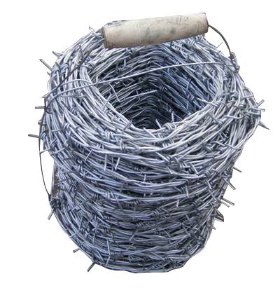 A roll of barbed wire with wooden handle on the white background.