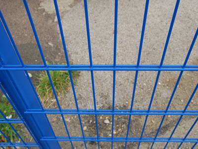 Blue PVC coated double wire fence from 656 welded mesh panels.
