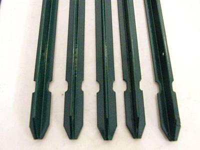 Five green color T posts with sharp edge.