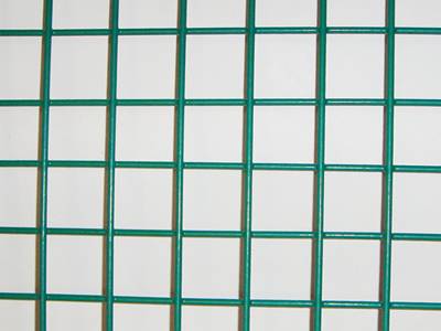 A piece of green PVC coated welded wire panel