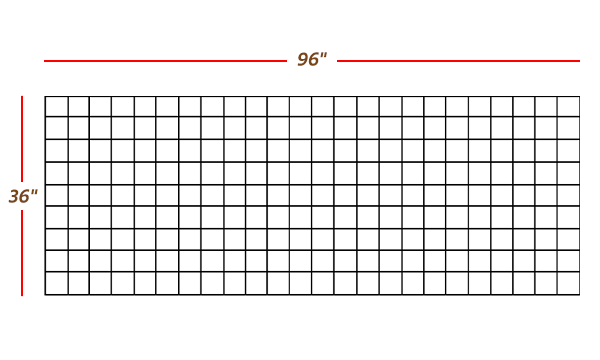 A piece of hog wire fence panel marked out 36