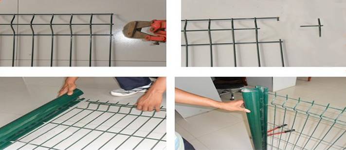 A worker is installing the peach post with detailed steps.