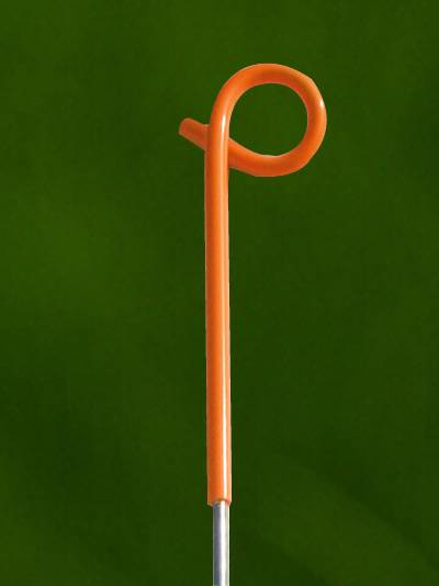 An orange color pigtail post on the white background.
