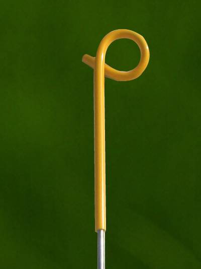 A yellow color pigtail post on the white background.