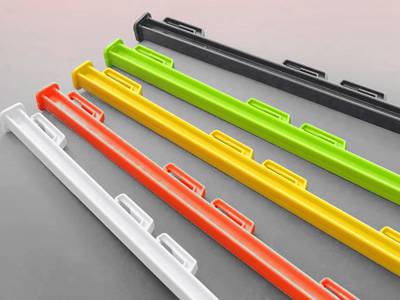 Five different colors of PP electric fencing posts on the white background.