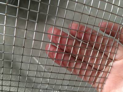 A piece of stainless steel square welded wire mesh panel on a woman's hand
