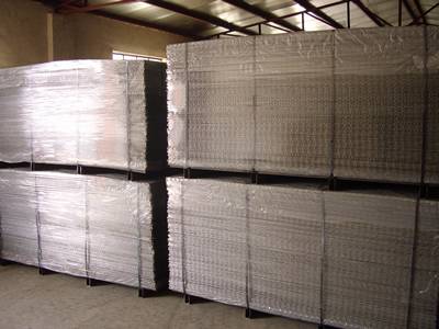 Square welded wire mesh panels with pallet package in warehouse