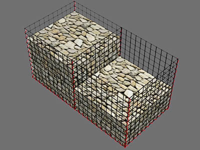 A full cage and a half cage of stones in the welded gabion.