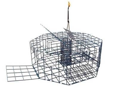 An octagon welded mesh crab trap on the white background.