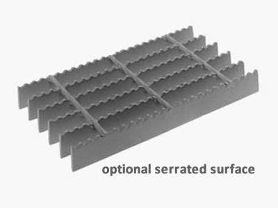A drawing of serrated surface welded steel grating on the white background.