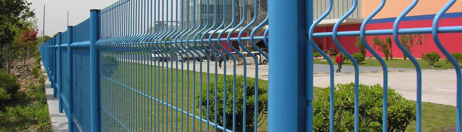 Several pieces of blue color 3D security fences are installed in the factory.