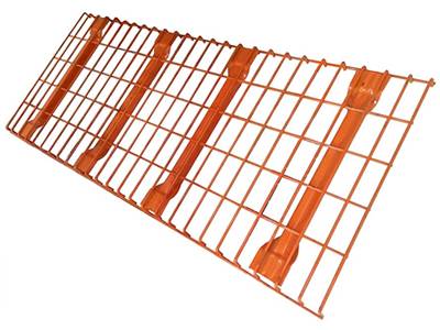 A piece of orange welded wire decking on the white background.